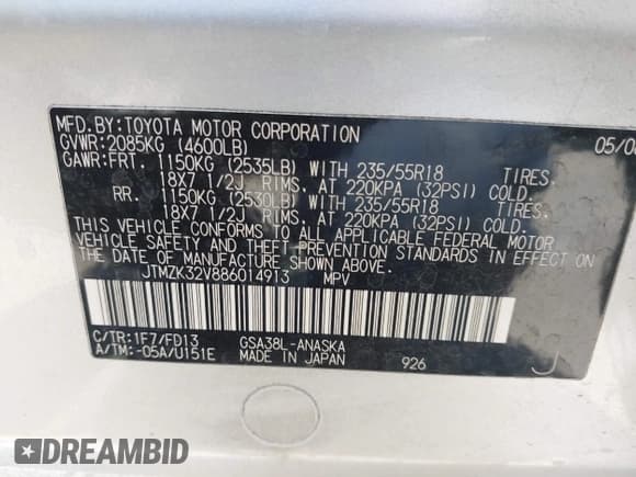 ✅ 2008 Toyota RAV4 Sport • VIN: JTMZK32V886014913 • Lot: 42303952. Listed on IAAI with 190,510 mi. Free auction sales archive from the USA and detailed vehicle history report at DreamBid. Image 9.