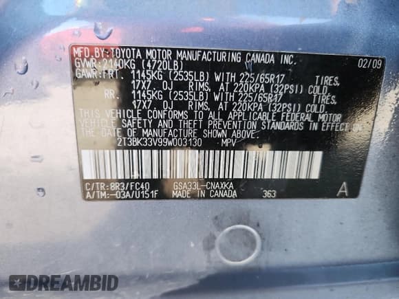 ✅ 2009 Toyota RAV4 • VIN: 2T3BK33V99W003130 • Lot: 89668415. Wystawiony na Copart z przebiegiem 245 761 mil. Bezpłatny archiwum sprzedaży aukcyjnych z USA i szczegółowy raport historii pojazdu na DreamBid. Zdjęcie 13.