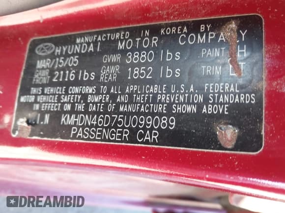 ✅ 2005 Hyundai Elantra GLS • VIN: KMHDN46D75U099089 • Lot: 41568039. Wystawiony na IAAI z przebiegiem 105 278 mil. Bezpłatny archiwum sprzedaży aukcyjnych z USA i szczegółowy raport historii pojazdu na DreamBid. Zdjęcie 9.