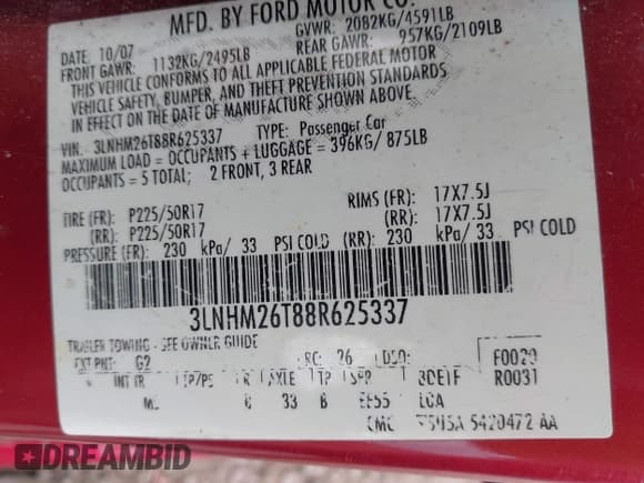 ✅ 2008 Lincoln MKZ • VIN: 3LNHM26T88R625337 • Лот: 43286887. Опубликован ранее на IAAI с пробегом 287 421 миль. Бесплатный доступ к архиву аукционных продаж из США и подробный отчёт об истории автомобиля на DreamBid. Изображение 9.