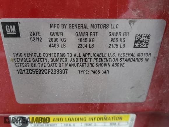 ✅ 2012 Chevrolet Malibu 1LT • VIN: 1G1ZC5E02CF298307 • Lot: 73321414. Listed on Copart with 153,345 mi. Free auction sales archive from the USA and detailed vehicle history report at DreamBid. Image 14.