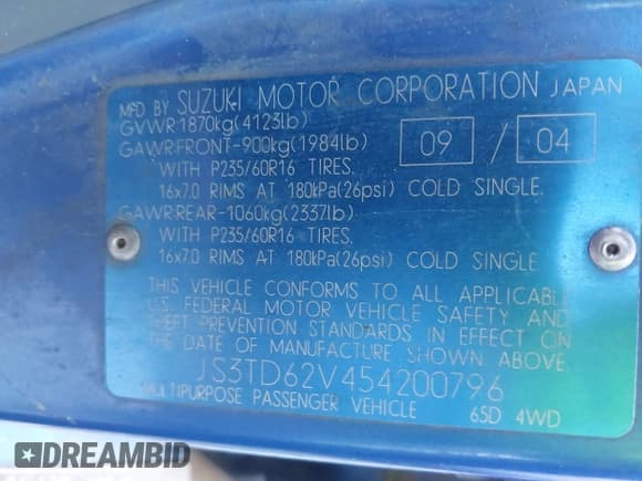 ✅ 2005 Suzuki Grand Vitara LX • VIN: JS3TD62V454200796 • Lot: 41414899. Wystawiony na IAAI z przebiegiem 228 069 mil. Bezpłatny archiwum sprzedaży aukcyjnych z USA i szczegółowy raport historii pojazdu na DreamBid. Zdjęcie 9.