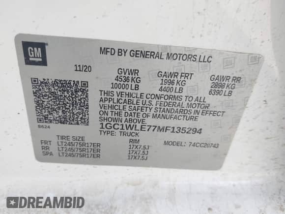 2021 Chevrolet Silverado 2500HD Work Truck с VIN 1GC1WLE77MF135294, выставлен на аукционе IAAI как лот 41389637 с пробегом 151 069 миль миль и . История ставок и продаж доступна на DreamBid. Изображение 9.