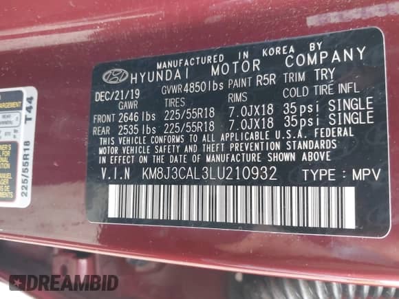 2020 Hyundai Tucson SEL with VIN KM8J3CAL3LU210932, listed as a IAAI auction lot 42258469 with 66,282 mi miles and . Bid and sale history available at DreamBid. Image 9.