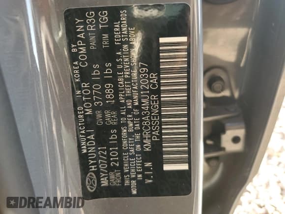 ✅ 2021 Hyundai Venue SEL • VIN: KMHRC8A34MU120397 • Lot: 82049344. Listed on Copart with 29,662 mi. Free auction sales archive from the USA and detailed vehicle history report at DreamBid. Image 12.