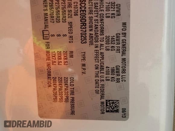 ✅ 2013 Chevrolet Tahoe LTZ • VIN: 1GNSCCE09DR370253 • Lot: 70053845. Listed on Copart with 160,085 mi. Free auction sales archive from the USA and detailed vehicle history report at DreamBid. Image 12.