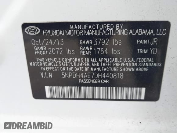✅ 2013 Hyundai Elantra GLS • VIN: 5NPDH4AE7DH440818 • Lot: 43683629. Listed on IAAI with 81,231 mi. Free auction sales archive from the USA and detailed vehicle history report at DreamBid. Image 9.