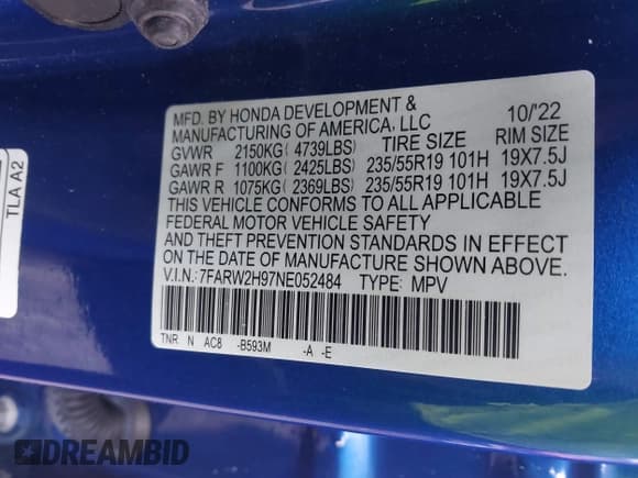 ✅ 2022 Honda CR-V Touring • VIN: 7FARW2H97NE052484 • Lot: 41793923. Listed on IAAI with 31,491 mi. Free auction sales archive from the USA and detailed vehicle history report at DreamBid. Image 9.