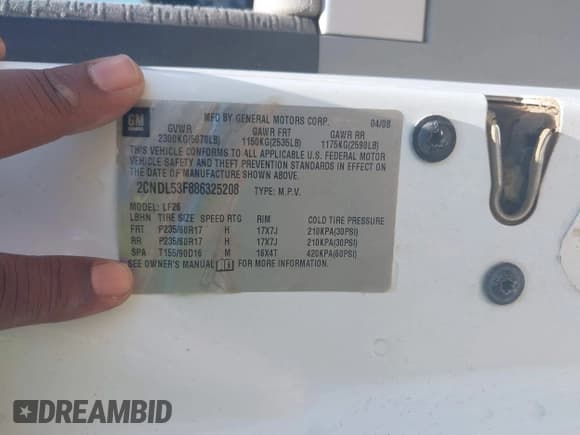 ✅ 2008 Chevrolet Equinox LT • VIN: 2CNDL53F886325208 • Лот: 42676548. Опубликован ранее на IAAI с пробегом 238 152 миль. Бесплатный доступ к архиву аукционных продаж из США и подробный отчёт об истории автомобиля на DreamBid. Изображение 9.