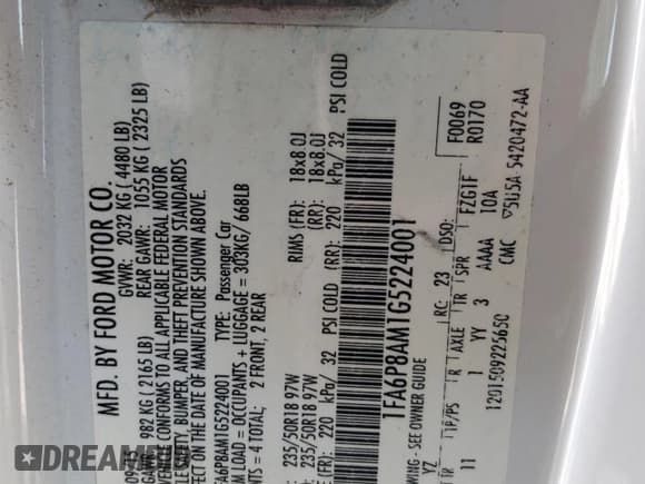 ✅ 2016 Ford Mustang V6 • VIN: 1FA6P8AM1G5224001 • Lot: 80468425. Listed on Copart with 92,429 mi. Free auction sales archive from the USA and detailed vehicle history report at DreamBid. Image 12.