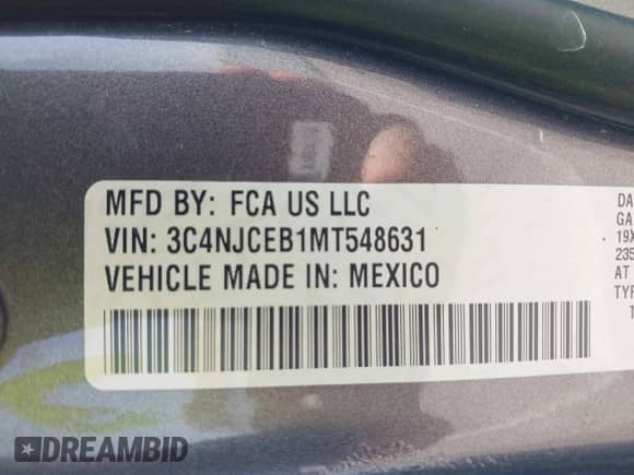 2021 Jeep Compass 80th Anniversary with VIN 3C4NJCEB1MT548631, listed as a IAAI auction lot 42055675 with 63,911 mi miles and . Bid and sale history available at DreamBid. Image 9.