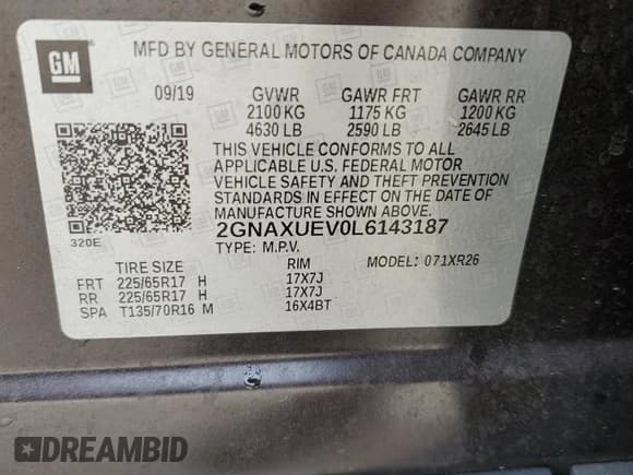 ✅ 2020 Chevrolet Equinox LT • VIN: 2GNAXUEV0L6143187 • Lot: 83807235. Wystawiony na Copart z przebiegiem Nie podano. Bezpłatny archiwum sprzedaży aukcyjnych z USA i szczegółowy raport historii pojazdu na DreamBid. Zdjęcie 13.