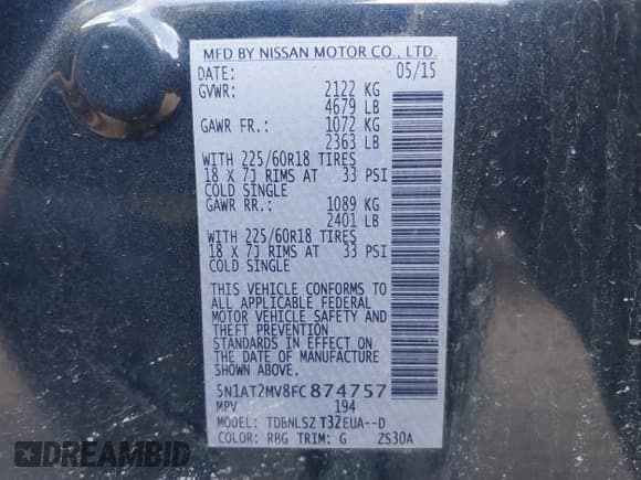 ✅ 2015 Nissan Rogue SL • VIN: 5N1AT2MV8FC874757 • Lot: 41893452. Wystawiony na IAAI z przebiegiem 151 227 mil. Bezpłatny archiwum sprzedaży aukcyjnych z USA i szczegółowy raport historii pojazdu na DreamBid. Zdjęcie 9.