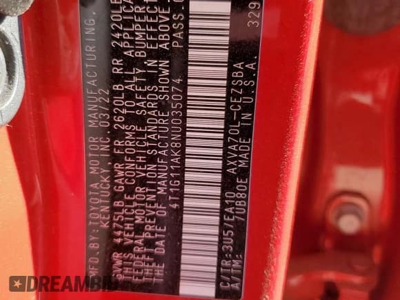 ✅ 2022 Toyota Camry SE • VIN: 4T1G11AK8NU035074 • Lot: 91354645. Wystawiony na Copart z przebiegiem 59 877 mil. Bezpłatny archiwum sprzedaży aukcyjnych z USA i szczegółowy raport historii pojazdu na DreamBid. Zdjęcie 12.