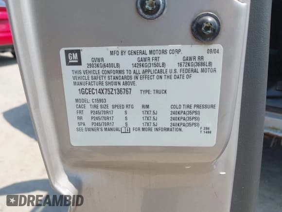 ✅ 2005 Chevrolet Silverado 1500 Work Truck • VIN: 1GCEC14X75Z136767 • Lot: 42467837. Listed on IAAI with 214,418 mi. Free auction sales archive from the USA and detailed vehicle history report at DreamBid. Image 9.