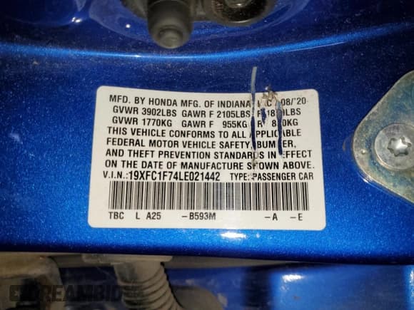 ✅ 2020 Honda Civic EX-L • VIN: 19XFC1F74LE021442 • Lot: 82461615. Listed on Copart with 99,334 mi. Free auction sales archive from the USA and detailed vehicle history report at DreamBid. Image 12.