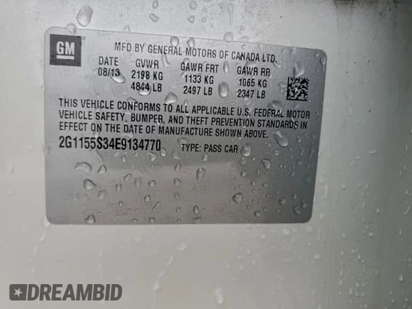 ✅ 2014 Chevrolet Impala LTZ • VIN: 2G1155S34E9134770 • Lot: 95485415. Listed on Copart with Not provided. Free auction sales archive from the USA and detailed vehicle history report at DreamBid. Image 13.