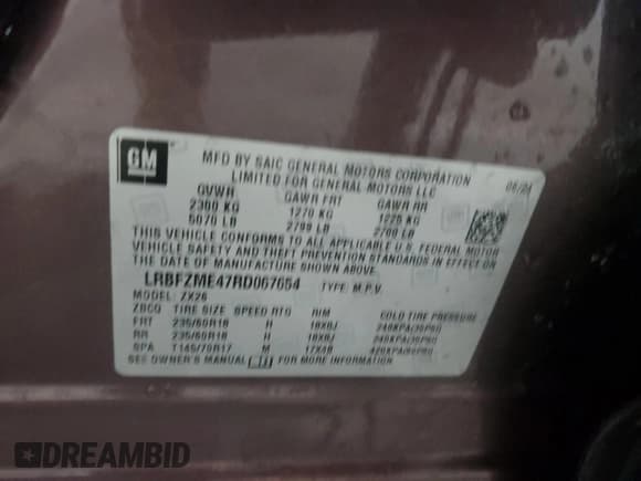 ✅ 2024 Buick Envision Preferred • VIN: LRBFZME47RD067654 • Lot: 93313955. Listed on Copart with 26,311 mi. Free auction sales archive from the USA and detailed vehicle history report at DreamBid. Image 13.