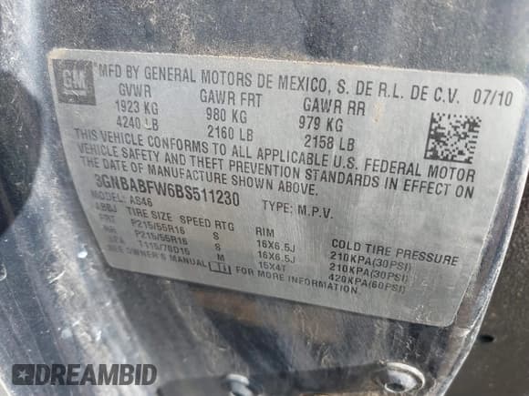 ✅ 2011 Chevrolet HHR 1LT • VIN: 3GNBABFW6BS511230 • Lot: 41518207. Listed on IAAI with 197,928 mi. Free auction sales archive from the USA and detailed vehicle history report at DreamBid. Image 9.