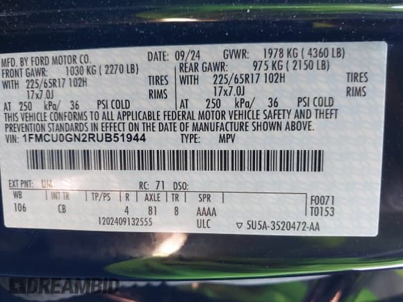 ✅ 2024 Ford Escape Active • VIN: 1FMCU0GN2RUB51944 • Lot: 43524391. Wystawiony na IAAI z przebiegiem 5 997 mil. Bezpłatny archiwum sprzedaży aukcyjnych z USA i szczegółowy raport historii pojazdu na DreamBid. Zdjęcie 9.