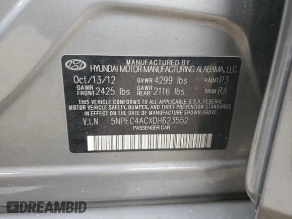 ✅ 2013 Hyundai Sonata Limited • VIN: 5NPEC4ACXDH623552 • Lot: 92933695. Listed on Copart with 100,459 mi. Free auction sales archive from the USA and detailed vehicle history report at DreamBid. Image 12.