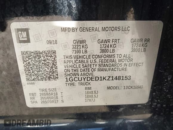 ✅ 2019 Chevrolet Silverado 1500 LT • VIN: 1GCUYDED1KZ148153 • Lot: 43653605. Wystawiony na IAAI z przebiegiem 79 587 mil. Bezpłatny archiwum sprzedaży aukcyjnych z USA i szczegółowy raport historii pojazdu na DreamBid. Zdjęcie 9.