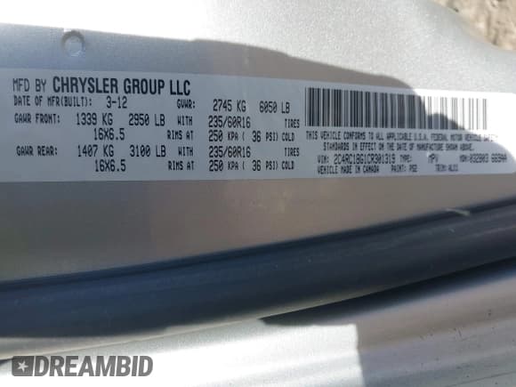 ✅ 2012 Chrysler Town & Country Touring • VIN: 2C4RC1BG1CR301319 • Lot: 43678576. Wystawiony na IAAI z przebiegiem 103 646 mil. Bezpłatny archiwum sprzedaży aukcyjnych z USA i szczegółowy raport historii pojazdu na DreamBid. Zdjęcie 9.