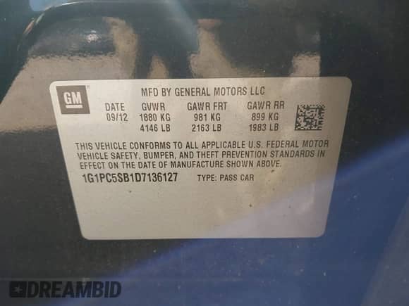 ✅ 2013 Chevrolet Cruze 1LT • VIN: 1G1PC5SB1D7136127 • Lot: 43345973. Wystawiony na IAAI z przebiegiem 83 312 mil mil. Skorzystaj z bezpłatnego archiwum sprzedaży aukcyjnych z USA i zobacz szczegółowy raport historii pojazdu na DreamBid. Zdjęcie 9.