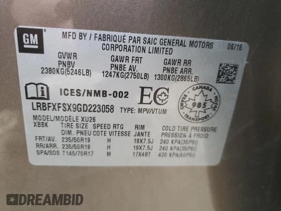 ✅ 2016 Buick Envision Premium II • VIN: LRBFXFSX9GD223058 • Лот: 83990355. Опубликован ранее на Copart с пробегом 96 619 миль. Бесплатный доступ к архиву аукционных продаж из США и подробный отчёт об истории автомобиля на DreamBid. Изображение 13.