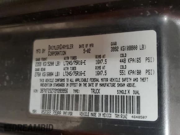 ✅ 2002 Dodge 2500 • VIN: 3B7KF23Z72M289956 • Лот: 68518155. Опубликован ранее на Copart с пробегом 258 814 миль. Бесплатный доступ к архиву аукционных продаж из США и подробный отчёт об истории автомобиля на DreamBid. Изображение 13.