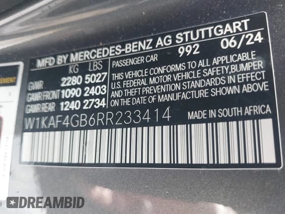 ✅ 2024 Mercedes-Benz C 300 • VIN: W1KAF4GB6RR233414 • Lot: 42497632. Listed on IAAI with Not provided. Free auction sales archive from the USA and detailed vehicle history report at DreamBid. Image 9.