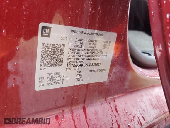 ✅ 2018 Chevrolet Tahoe LS • VIN: 1GNSKAKC5JR329037 • Lot: 82251245. Listed on Copart with 63,424 mi. Free auction sales archive from the USA and detailed vehicle history report at DreamBid. Image 13.