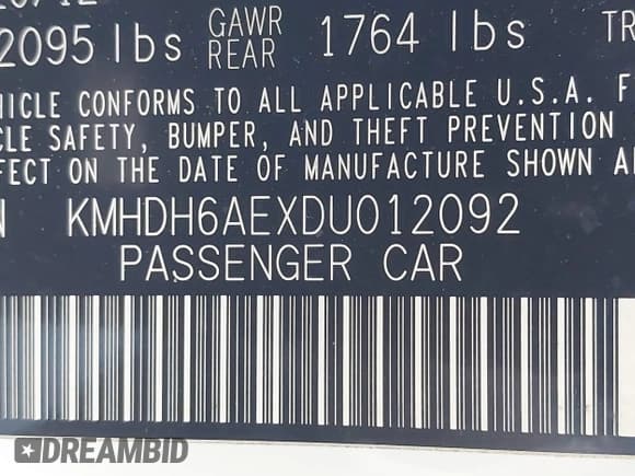 ✅ 2013 Hyundai Elantra GS • VIN: KMHDH6AEXDU012092 • Lot: 41554444. Listed on IAAI with 117,504 mi. Free auction sales archive from the USA and detailed vehicle history report at DreamBid. Image 9.
