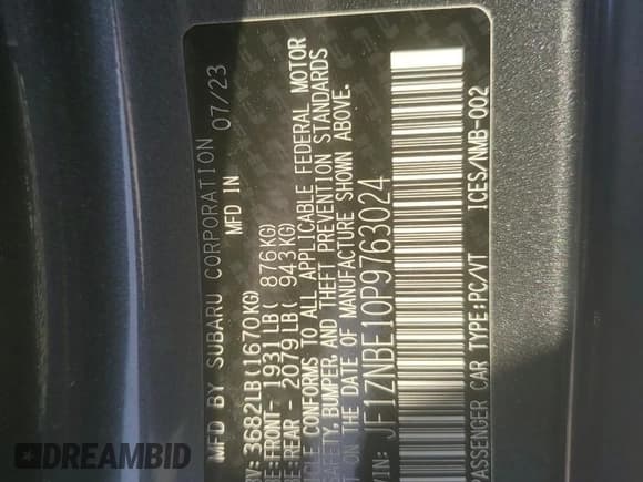 ✅ 2023 Toyota 86 Premium • VIN: JF1ZNBE10P9763024 • Lot: 66117265. Listed on Copart with 20,495 mi. Free auction sales archive from the USA and detailed vehicle history report at DreamBid. Image 13.