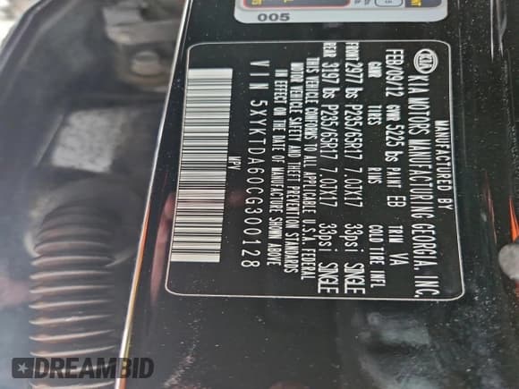 ✅ 2012 Kia Sorento LX • VIN: 5XYKTDA60CG300128 • Lot: 95760925. Listed on Copart with 165,471 mi. Free auction sales archive from the USA and detailed vehicle history report at DreamBid. Image 13.