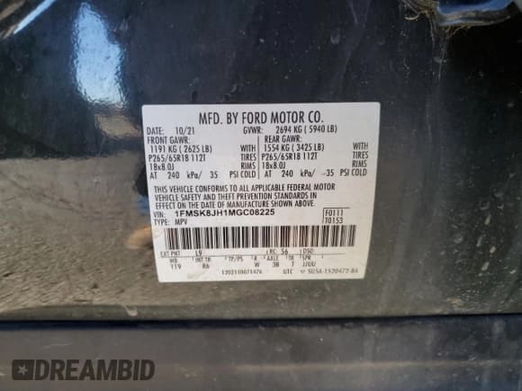 ✅ 2021 Ford Explorer Timberline • VIN: 1FMSK8JH1MGC08225 • Lot: 55175535. Wystawiony na Copart z przebiegiem 47 585 mil. Bezpłatny archiwum sprzedaży aukcyjnych z USA i szczegółowy raport historii pojazdu na DreamBid. Zdjęcie 15.