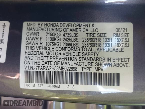 ✅ 2021 Honda CR-V EX • VIN: 7FARW2H53ME022698 • Lot: 43362816. Listed on IAAI with 140,199 mi. Free auction sales archive from the USA and detailed vehicle history report at DreamBid. Image 9.