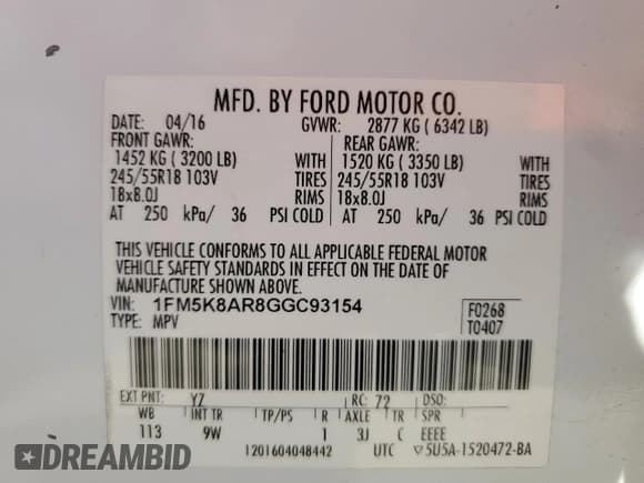 ✅ 2016 Ford Police Interceptor Utility • VIN: 1FM5K8AR8GGC93154 • Lot: 82696585. Listed on Copart with Not provided. Free auction sales archive from the USA and detailed vehicle history report at DreamBid. Image 13.