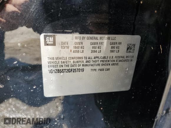 ✅ 2016 Chevrolet Malibu LS • VIN: 1G1ZB5ST2GF257019 • Lot: 53168335. Listed on Copart with Not provided. Free auction sales archive from the USA and detailed vehicle history report at DreamBid. Image 13.