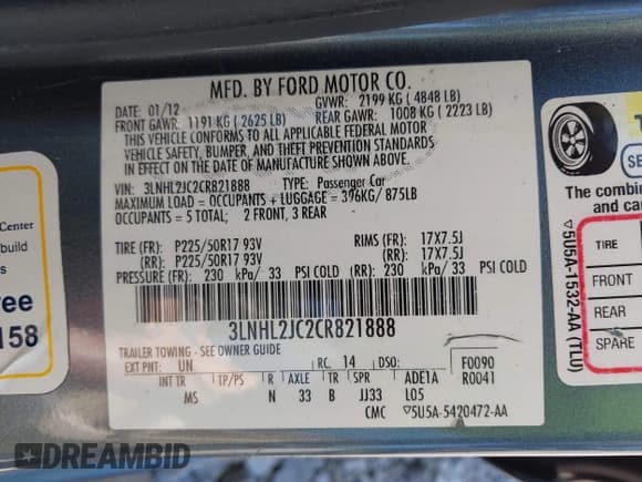 ✅ 2012 Lincoln MKZ • VIN: 3LNHL2JC2CR821888 • Lot: 42602617. Listed on IAAI with 146,075 mi. Free auction sales archive from the USA and detailed vehicle history report at DreamBid. Image 9.