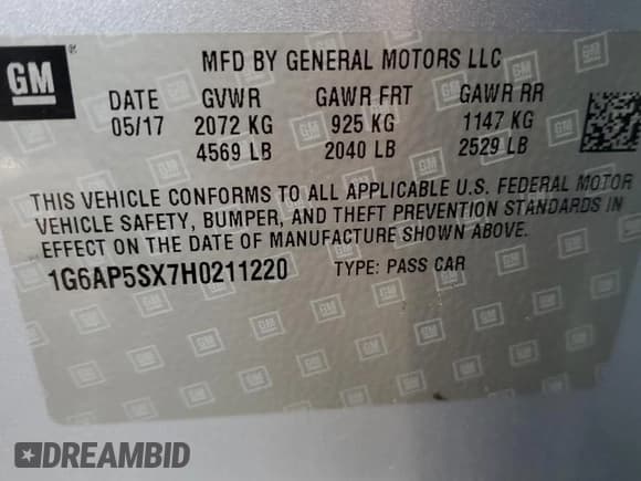 ✅ 2017 Cadillac CTS RWD • VIN: 1G6AP5SX7H0211220 • Lot: 43609165. Listed on Copart with 54,837 mi. Free auction sales archive from the USA and detailed vehicle history report at DreamBid. Image 14.