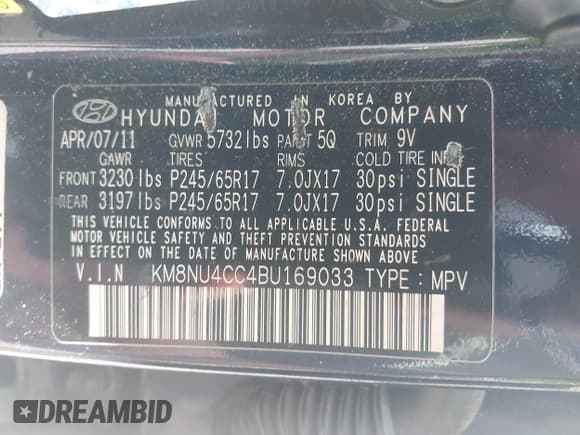 ✅ 2011 Hyundai Veracruz Limited • VIN: KM8NU4CC4BU169033 • Lot: 42741619. Listed on IAAI with 211,764 mi. Free auction sales archive from the USA and detailed vehicle history report at DreamBid. Image 9.