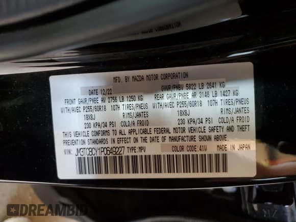 ✅ 2023 Mazda CX-9 Touring • VIN: JM3TCBCY1P0649227 • Lot: 70601745. Listed on Copart with 28,580 mi. Free auction sales archive from the USA and detailed vehicle history report at DreamBid. Image 13.