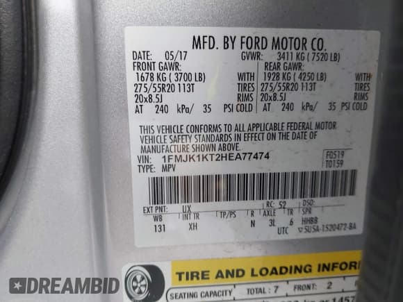 ✅ 2017 Ford Expedition Max Limited • VIN: 1FMJK1KT2HEA77474 • Lot: 42133132. Wystawiony na IAAI z przebiegiem 104 882 mil. Bezpłatny archiwum sprzedaży aukcyjnych z USA i szczegółowy raport historii pojazdu na DreamBid. Zdjęcie 9.