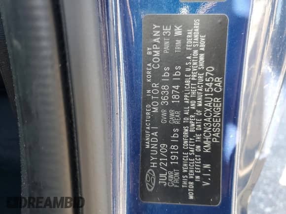 2010 Hyundai Accent SE with VIN KMHCN3ACXAU154570, listed as a Copart auction lot 74481954 with 97,706 mi miles and Salvage title. Bid and sale history available at DreamBid. Image 12.