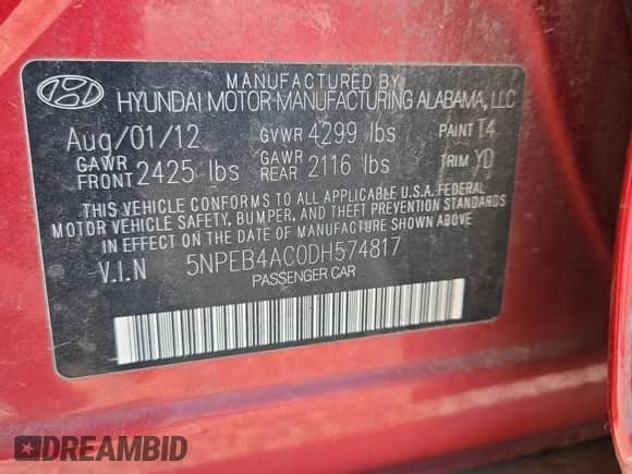 2013 Hyundai Sonata GLS z VIN 5NPEB4AC0DH574817, wystawiony jako Copart lot #85705465 z przebiegiem 246 336 mil mil oraz Czysty tytuł • Clean title. Historia ofert i sprzedaży dostępna na DreamBid. Obrazek 12.