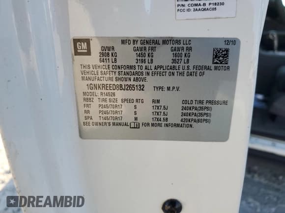 ✅ 2011 Chevrolet Traverse LS • VIN: 1GNKREED8BJ265132 • Lot: 75365154. Wystawiony na Copart z przebiegiem Nie podano. Bezpłatny archiwum sprzedaży aukcyjnych z USA i szczegółowy raport historii pojazdu na DreamBid. Zdjęcie 13.