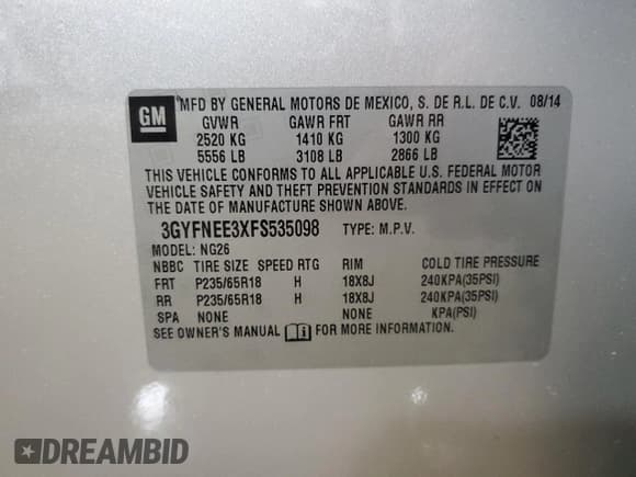 ✅ 2015 Cadillac SRX Luxury Collection • VIN: 3GYFNEE3XFS535098 • Лот: 85096665. Опубликован ранее на Copart с пробегом 80 886 миль. Бесплатный доступ к архиву аукционных продаж из США и подробный отчёт об истории автомобиля на DreamBid. Изображение 13.