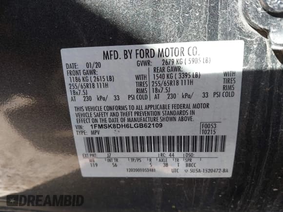 ✅ 2020 Ford Explorer XLT • VIN: 1FMSK8DH6LGB62109 • Lot: 41595655. Wystawiony na IAAI z przebiegiem 77 143 mil. Bezpłatny archiwum sprzedaży aukcyjnych z USA i szczegółowy raport historii pojazdu na DreamBid. Zdjęcie 9.