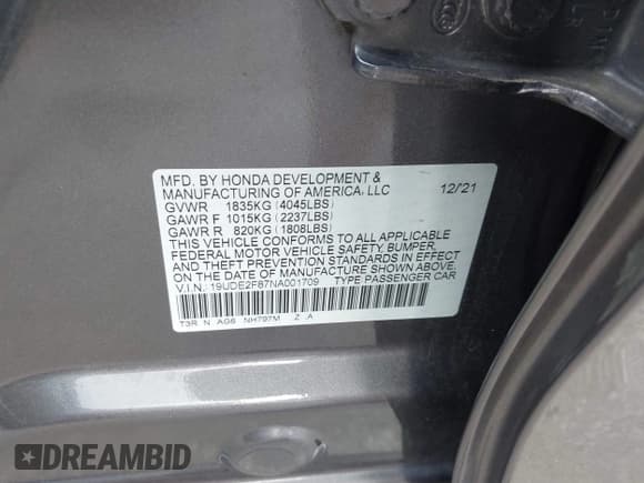 ✅ 2022 Acura ILX Premium • VIN: 19UDE2F87NA001709 • Lot: 42600707. Listed on IAAI with 63,854 mi. Free auction sales archive from the USA and detailed vehicle history report at DreamBid. Image 9.